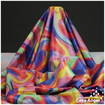 LYCRA ESTAMPADA DE CURVAS Y CHISPAS DE FOIL SERIE MACEDONIA ROYAL 150cm