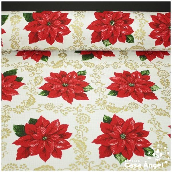PIQUÉ ESTAMPADO CON FLORES DE PASCUA Y FILIGRANAS 160cm