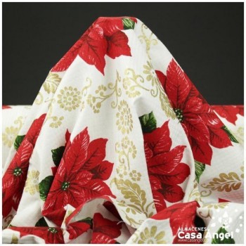PIQUÉ ESTAMPADO CON FLORES DE PASCUA Y FILIGRANAS 160cm