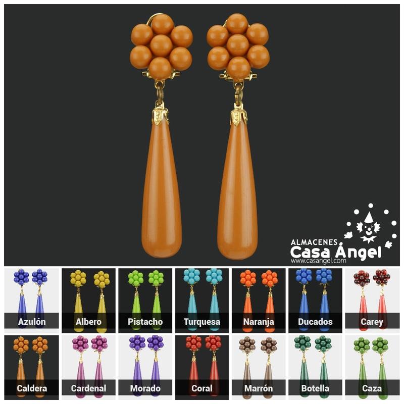PENDIENTES FLAMENCOS DE LÁGRIMA CON BASE EN FORMA DE FLOR