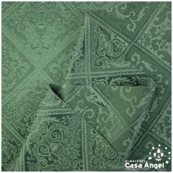 DAMASCO TAPICERO VERDE BOTELLA CON ROMBOS VICTORIANOS 140cm