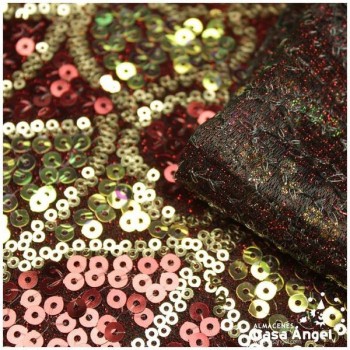 PUNTO LAMÉ ROJO CON PATRÓN LENTEJUELAS SERIE SHINZO 150cm