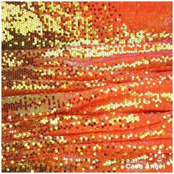 TELA DE LENTEJUELAS REVERSIBLES NARANJA Y ORO SERIE SUNRISE 140cm