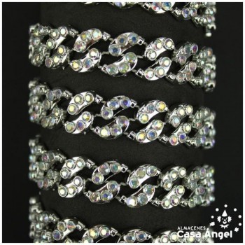 PASAMANERÍA DE BRILLANTES CON SOPORTE DE PVC PLATEADO 13mm
