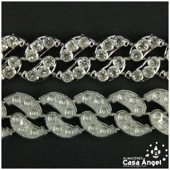 PASAMANERÍA DE BRILLANTES CON SOPORTE DE PVC PLATEADO 13mm