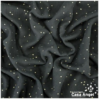 TELA MUSELINA NEGRA CON PUNTOS DORADOS EN RELIEVE SERIE GINGA 150cm