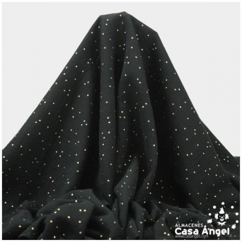 TELA MUSELINA NEGRA CON PUNTOS DORADOS EN RELIEVE SERIE GINGA 150cm