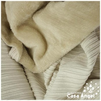 TELA DE PANA REVERSIBLE BLANCO ROTO ACANALADA Y CORALINA 150cm