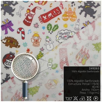 ALGODÓN PERCAL HIDROFUGADO Y SANFORIZADO 150cm NAVIDAD INFANTIL