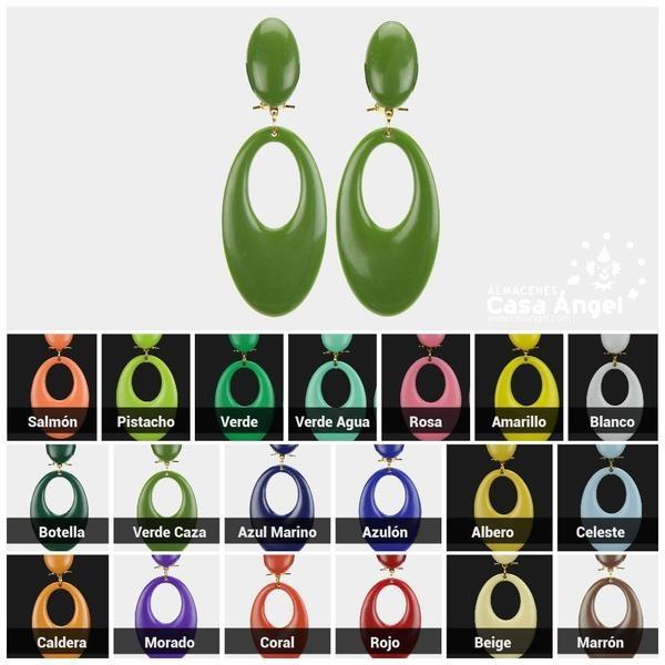 PENDIENTES DE COLORES LISOS PARA FLAMENCA ADULTO 77X28mm