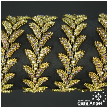 GALÓN DE PEDRERÍA PLATEADA HOJAS COLGANTES EFECTO AB 21mm