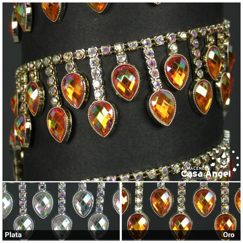 PASAMANERÍA FLECO DE PVC METALIZADO CON STRASS 37mm