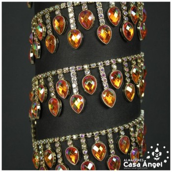 PASAMANERÍA FLECO DE PVC METALIZADO CON STRASS 37mm