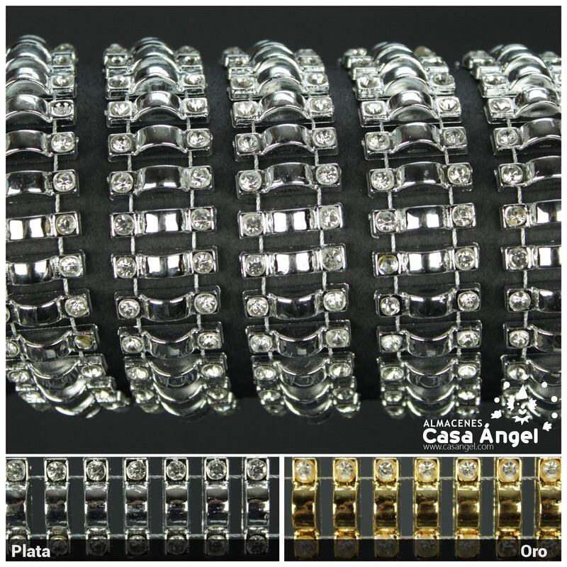 CADENA DE STRASS CON SOPORTE PVC METALIZADO 18mm