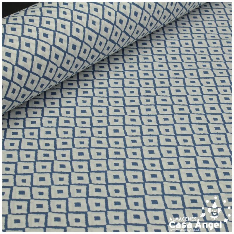 TEJIDO DE SÁBANA CON ESTAMPADO DE ROMBOS AZULES 280cm