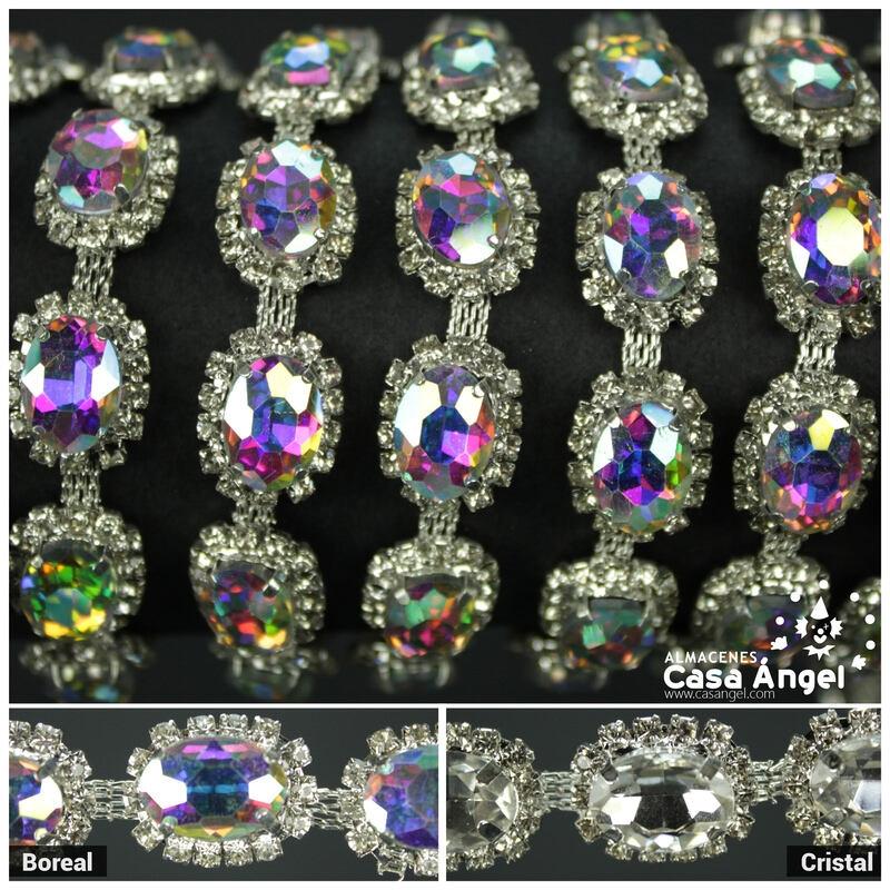 PASAMANERÍA DE STRASS OVALADO SOPORTE METÁLICO 13mm