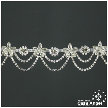 PASAMANERÍA DE PEDRERÍA FLORAL CON STRASS EN GUIRNALDA 38mm