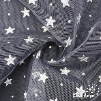 TUL NEGRO ESTRELLAS ESCARCHA ANCHO 150cm