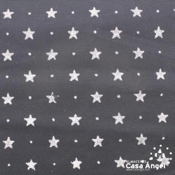 TUL NEGRO ESTRELLAS ESCARCHA ANCHO 150cm