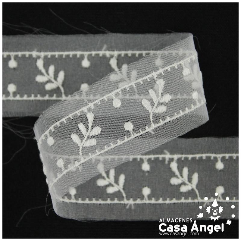 ENCAJE ENTREDÓS CON PASACINTAS FLORAL BLANCO 30mm