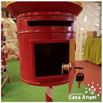 BUZÓN METÁLICO NAVIDEÑO ROJO CON POSTE 120cm