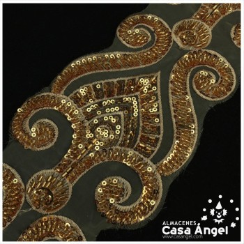 PASAMANERÍA BORDADA DE LENTEJUELAS ORO 11cm