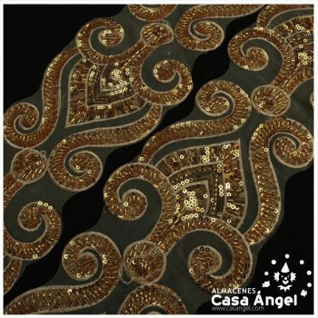 PASAMANERÍA BORDADA DE LENTEJUELAS ORO 11cm