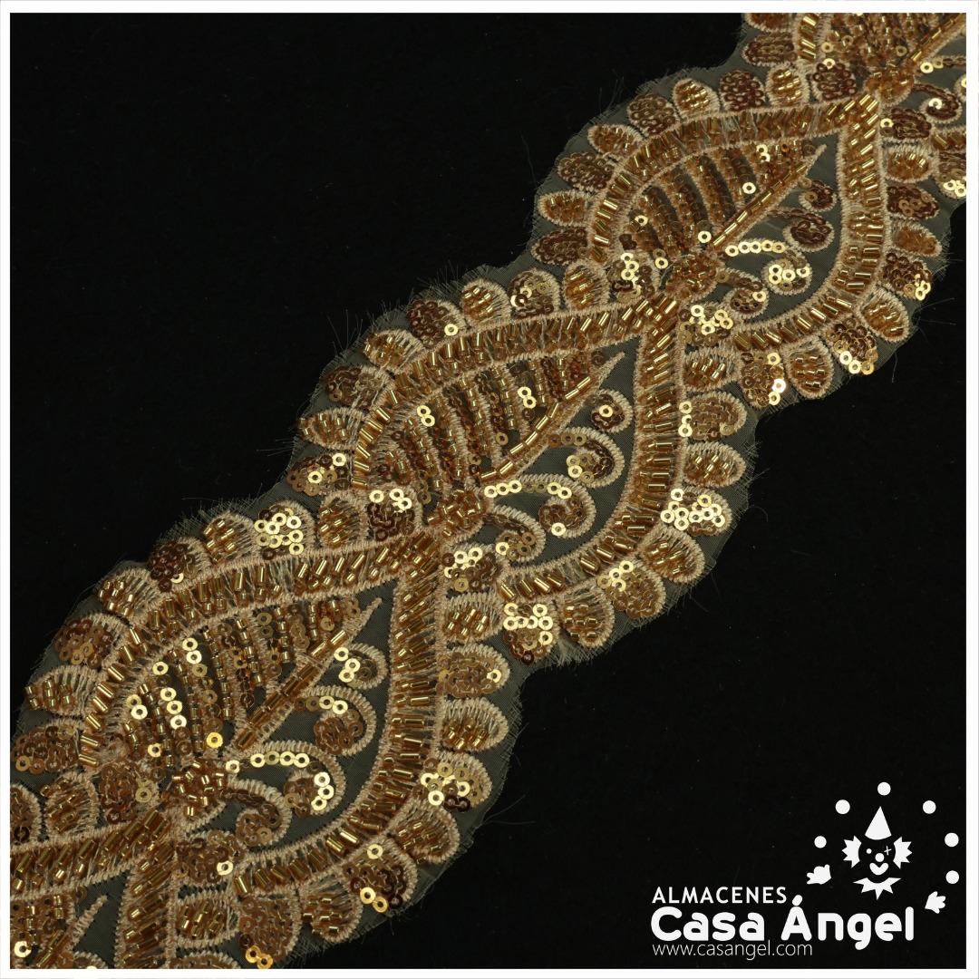 PASAMANERÍA BORDADA DE LENTEJUELAS ORO 9cm