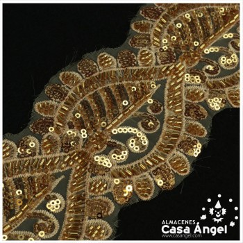 PASAMANERÍA BORDADA DE LENTEJUELAS ORO 9cm