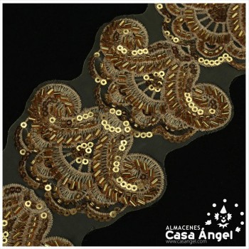 PASAMANERÍA BORDADA ORNAMENTAL ORO 8cm