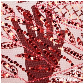 TUL ROJO CON BORDADO ENTERIZO DE CANUTILLO Y LENTEJUELA SERIE RIVERA 130cm