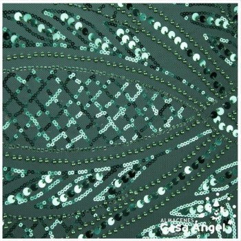 TUL VERDE CON BORDADO ENTERIZO DE CANUTILLO Y LENTEJUELA SERIE RIVERA 130cm