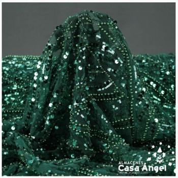TUL VERDE CON BORDADO ENTERIZO DE CANUTILLO Y LENTEJUELA SERIE RIVERA 130cm