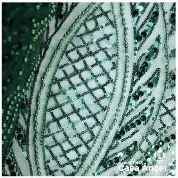 TUL VERDE CON BORDADO ENTERIZO DE CANUTILLO Y LENTEJUELA SERIE RIVERA 130cm