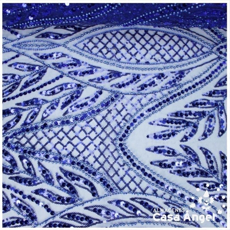 TUL AZUL CON BORDADO ENTERIZO DE CANUTILLO Y LENTEJUELA SERIE RIVERA 130cm