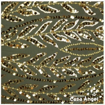 TUL DORADO CON BORDADO ENTERIZO DE CANUTILLO Y LENTEJUELA SERIE RIVERA 130cm