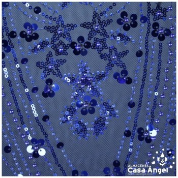 TUL DE BORDADO ENTERIZO AZUL CON PEDRERÍA SERIE AYANA 150cm