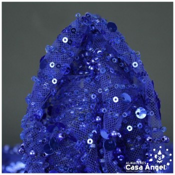 TUL DE BORDADO ENTERIZO AZUL CON PEDRERÍA SERIE AYANA 150cm