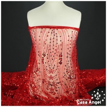 TUL DE BORDADO ENTERIZO ROJO CON PEDRERÍA SERIE AYANA 150cm