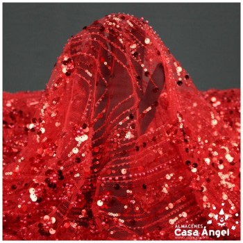 TUL DE BORDADO ENTERIZO ROJO CON PEDRERÍA SERIE AYANA 150cm