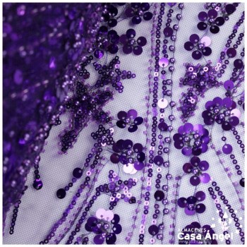 TUL DE BORDADO ENTERIZO MORADO CON PEDRERÍA SERIE AYANA 150cm