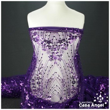 TUL DE BORDADO ENTERIZO MORADO CON PEDRERÍA SERIE AYANA 150cm