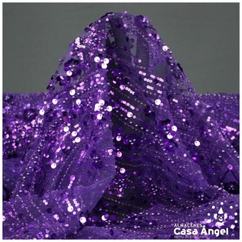 TUL DE BORDADO ENTERIZO MORADO CON PEDRERÍA SERIE AYANA 150cm