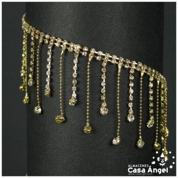 RIBETE DE FLECO DE STRASS METALIZADO CON PEDRERÍA Y BOLILLA 52mm