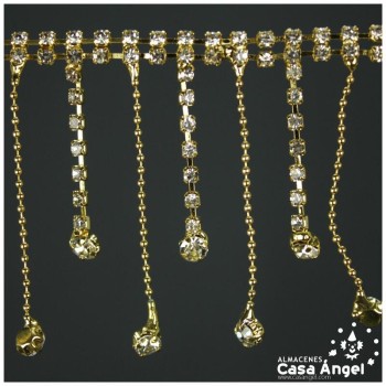 RIBETE DE FLECO DE STRASS METALIZADO CON PEDRERÍA Y BOLILLA 52mm