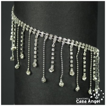 RIBETE DE FLECO DE STRASS METALIZADO CON PEDRERÍA Y BOLILLA 52mm