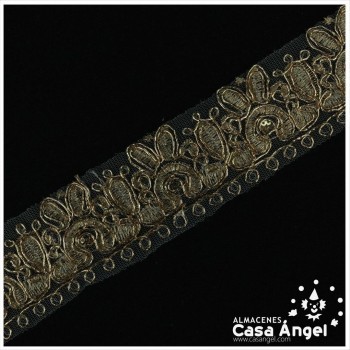PASAMANERÍA DE ENCAJE BORDADO ORO Y PLATA 56mm