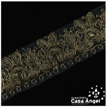 PASAMANERÍA DE ENCAJE BORDADO ORO Y PLATA 56mm