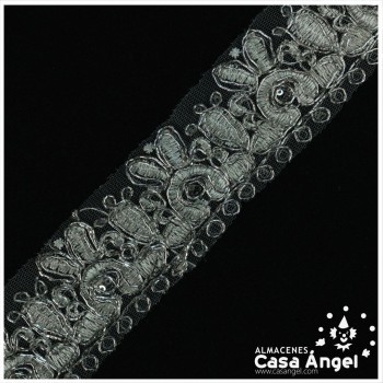 PASAMANERÍA DE ENCAJE BORDADO ORO Y PLATA 56mm
