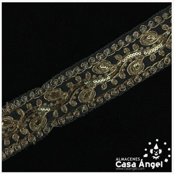 PASAMANERÍA DE ENCAJE BORDADO ORO Y PLATA MOTIVOS VEGETALES 45cm